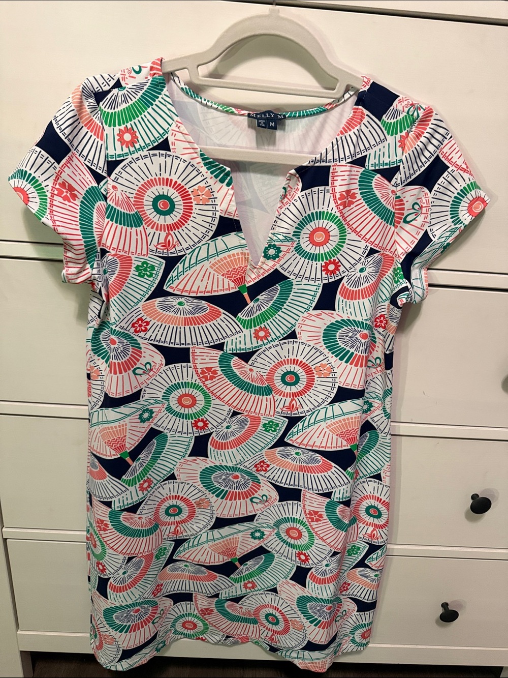 MELLY M Coral‎ & Teal Printed V-Neck dress